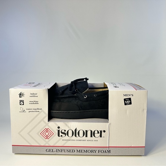 NWT Isotoner Men's Black Loafers with Gel-Infused Comfort Size Med 8/9 - Picture 1 of 5